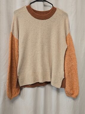 Madewell Two-Tone Cream and Rust-Orange Crewneck Sweater